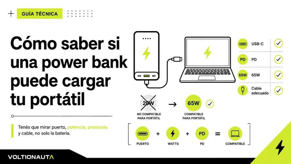 Infografia de como saber si una power bank puede cargar tu portatil de voltionauta